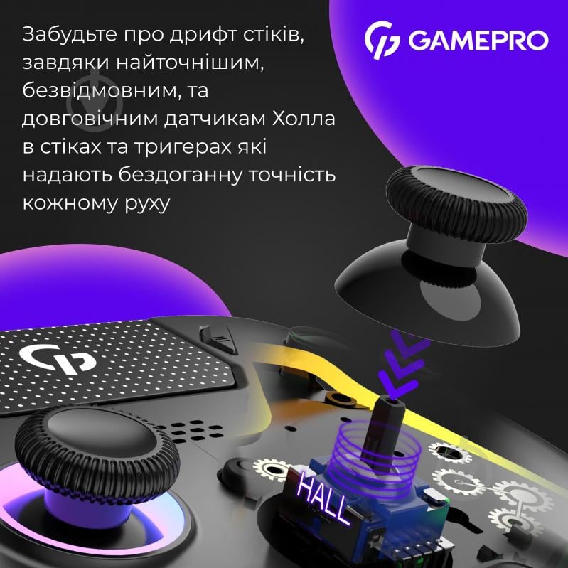 Геймпад бездротовий GamePro GPS20B 2.4G/BT 5.1/USB (Switch/PC/PS/iOS/Android) RGB Black - фото 8