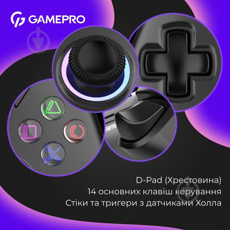 Геймпад бездротовий GamePro GPS20B 2.4G/BT 5.1/USB (Switch/PC/PS/iOS/Android) RGB Black - фото 9