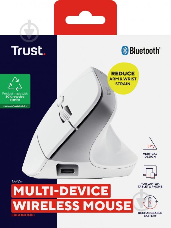 Мишка Trust Bayo + Multidevice Ergonomic white (25399_TRUST) - фото 9