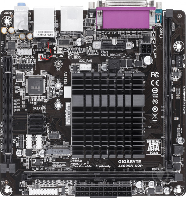 Материнская плата Gigabyte J4005N D2P (Integrated CPU, SoC, mini ATX) - фото 2