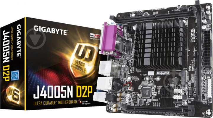 Материнская плата Gigabyte J4005N D2P (Integrated CPU, SoC, mini ATX) - фото 1