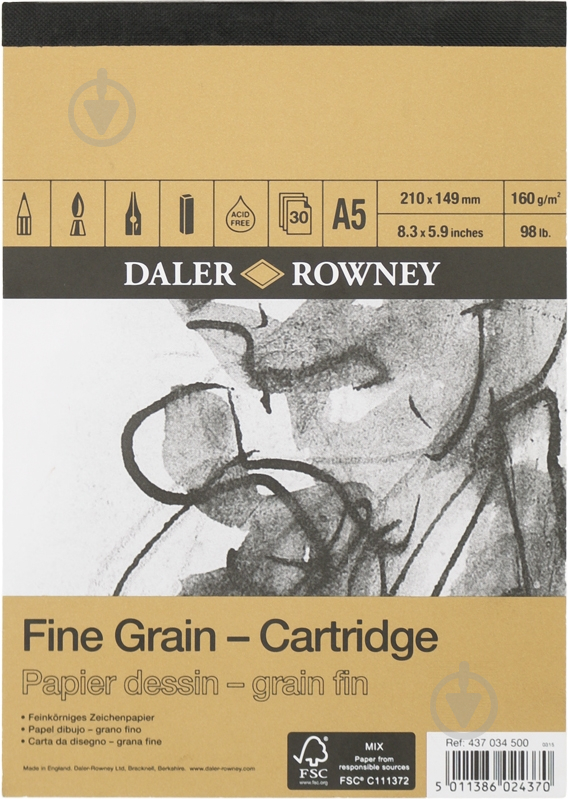 Склейка Cartridge середнє зерно  A5 14,8х21 см 160 г/м² 30 сторінок Daler-Rowney - фото 1