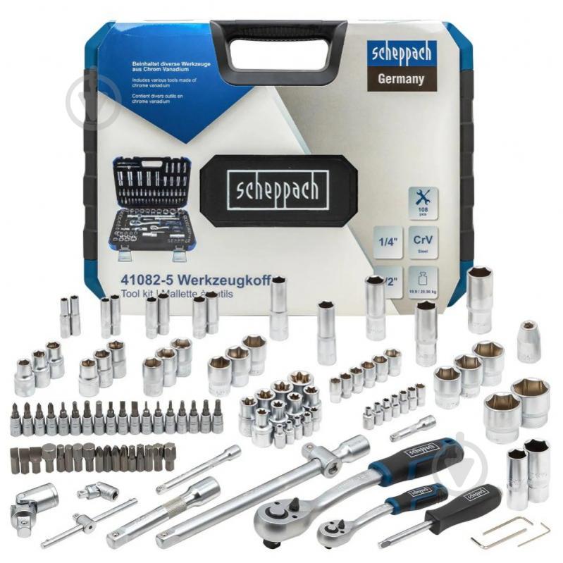 Набор ручного инструмента Scheppach 1/2'',1/4''(6гр.)(4-32мм) 108 шт. SCH-41082-5 - фото 1 Набор ручного инструмента Scheppach 1/2'',1/4''(6гр.)(4-32мм) 108 шт. SCH-41082-5 - фото 1