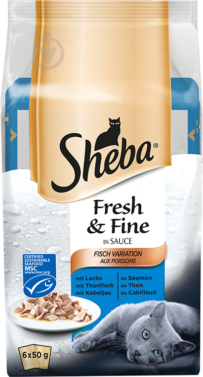 Корм Sheba для котов Fresh & Fine, Мясной микс, 6х50 г домашняя птица, индейка 50 г - фото 1