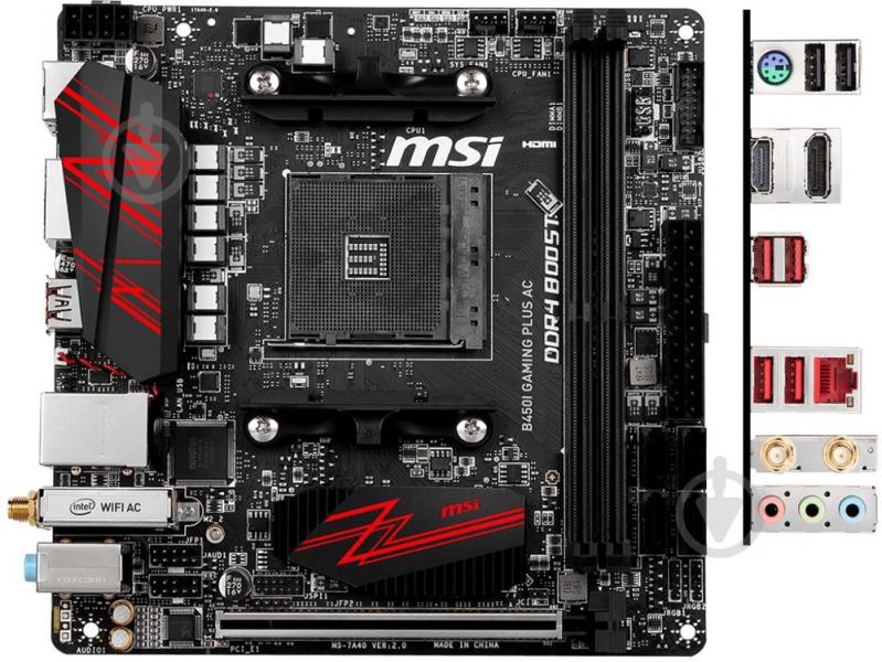 Материнська плата MSI B450I_GAMING_PLUS_AC (Socket AM4, AMD B450, mini ITX) - фото 2