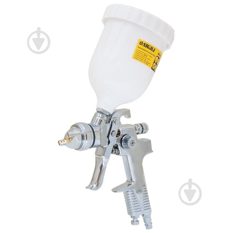 Краскораспылитель пневматический Sigma HVLP Ø 1.3+1.8 мм (хром) с верхним баком (пластиковый) 6812151 - фото 2