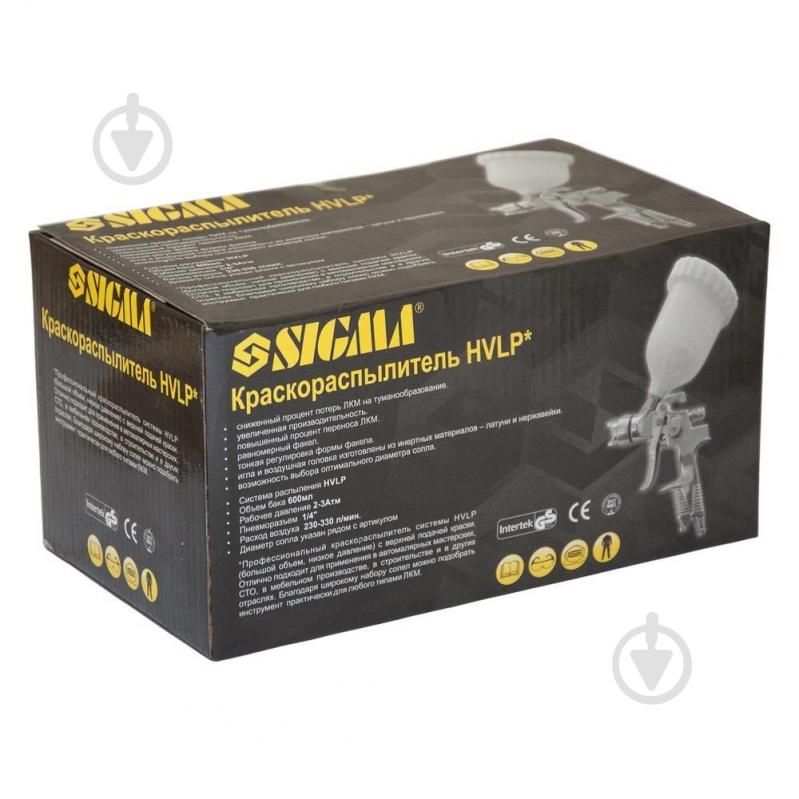 Краскораспылитель пневматический Sigma HVLP Ø 1.3+1.8 мм (хром) с верхним баком (пластиковый) 6812151 - фото 8