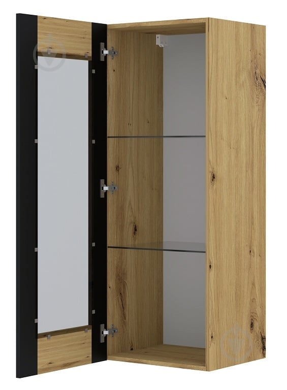 Вітрина BIM Furniture Mondi 1250х480х400 мм чорний матовий / дуб артізан / (HANGING_CABINET_GLASS_MONDI_12) - фото 2 Вітрина BIM Furniture Mondi 1250х480х400 мм чорний матовий / дуб артізан / (HANGING_CABINET_GLASS_MONDI_12) - фото 2