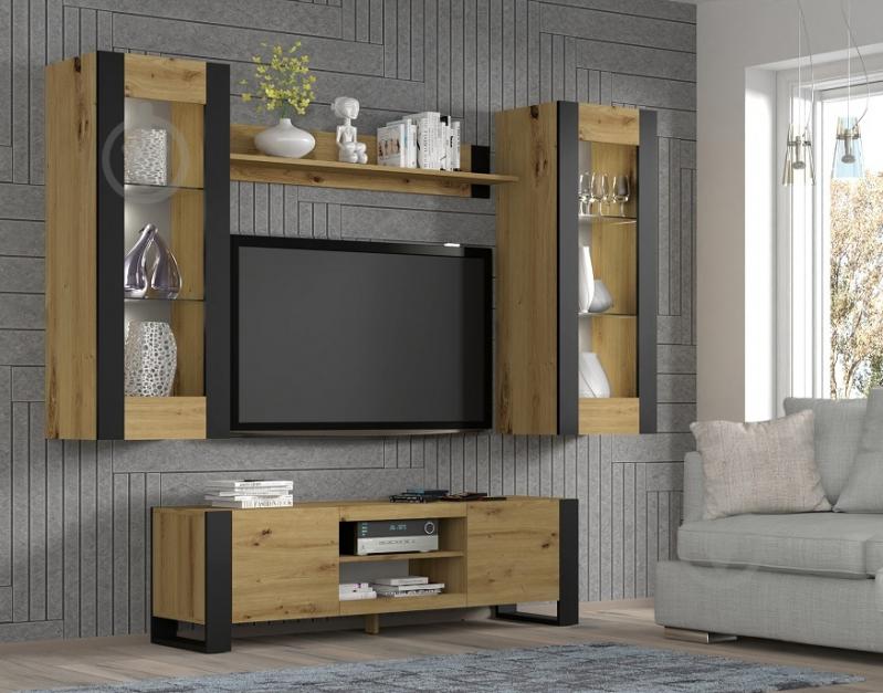 Вітрина BIM Furniture Mondi 1250х480х400 мм чорний матовий / дуб артізан / (HANGING_CABINET_GLASS_MONDI_12) - фото 5 Вітрина BIM Furniture Mondi 1250х480х400 мм чорний матовий / дуб артізан / (HANGING_CABINET_GLASS_MONDI_12) - фото 5