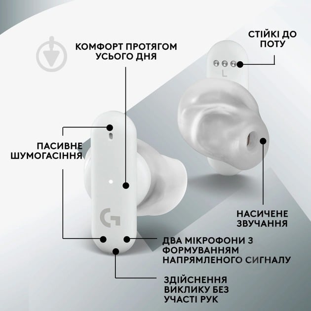 Навушники Logitech FITS True Wireless Gaming Earbuds white (L985-001183) - фото 8