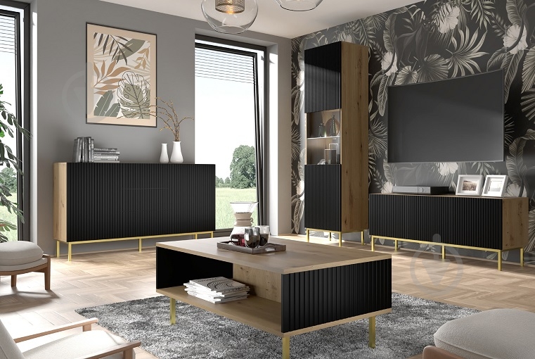 Вітрина BIM Furniture Ravenna 1д 2170х600х420 мм золотий / чорний матовийдуб артізан (RAVENNA_B_FOILED_MDF_GLASS_CAS) - фото 4 Вітрина BIM Furniture Ravenna 1д 2170х600х420 мм золотий / чорний матовийдуб артізан (RAVENNA_B_FOILED_MDF_GLASS_CAS) - фото 4