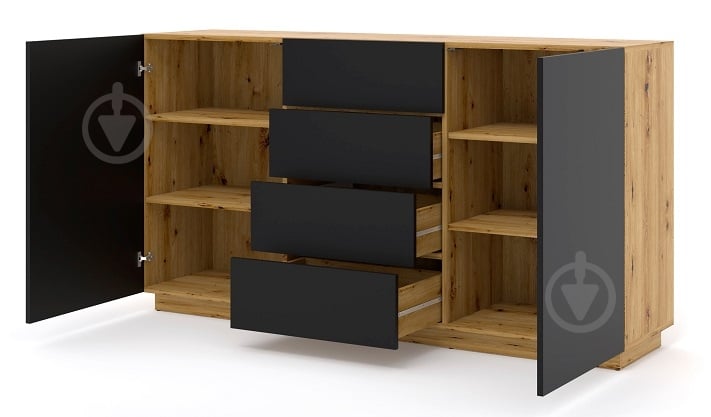 Комод BIM Furniture Aura 1640x890x410 мм дуб артізан/чорний матовий (AURA_KOM2D4S_DA) - фото 2 Комод BIM Furniture Aura 1640x890x410 мм дуб артізан/чорний матовий (AURA_KOM2D4S_DA) - фото 2