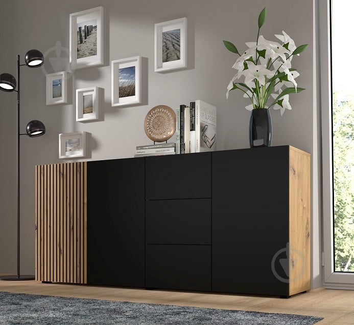 Комод BIM Furniture Auris 3д3ш 1800x820x420 мм дуб артізан/чорний матовий (AURIS_KOM_3D3S_DA) - фото 3 Комод BIM Furniture Auris 3д3ш 1800x820x420 мм дуб артізан/чорний матовий (AURIS_KOM_3D3S_DA) - фото 3