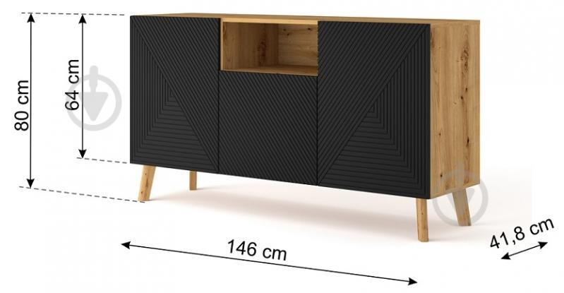 Комод BIM Furniture Luxi 1460x800x420 мм дуб артизан/черный матовый (LUXI_3D_146_KOMODA_ARTISAN) - фото 3