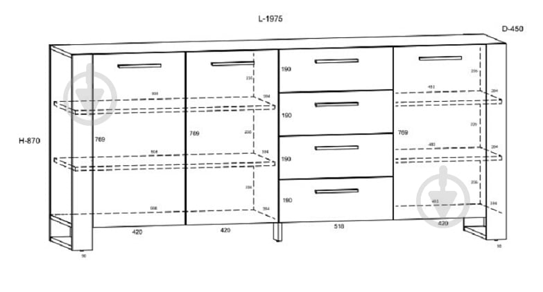 Комод BIM Furniture Nuka 3д4ш 1970x870x450 мм чорний матовий/дуб артізан NUKA_K_ARTISAN - фото 3 Комод BIM Furniture Nuka 3д4ш 1970x870x450 мм чорний матовий/дуб артізан NUKA_K_ARTISAN - фото 3