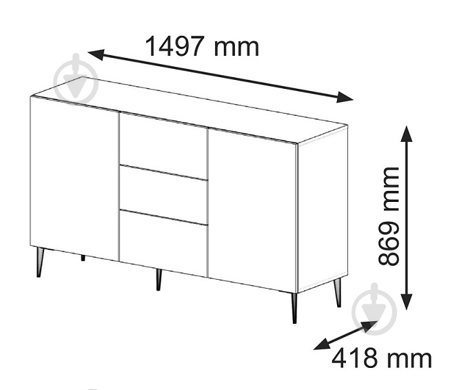 Комод BIM Furniture Ravenna 2д3ш 1500x870x420 мм чорний матовий/білий матовий (RAVENNA_B_FOILED_MDF_CABINET_2) - фото 3 Комод BIM Furniture Ravenna 2д3ш 1500x870x420 мм чорний матовий/білий матовий (RAVENNA_B_FOILED_MDF_CABINET_2) - фото 3