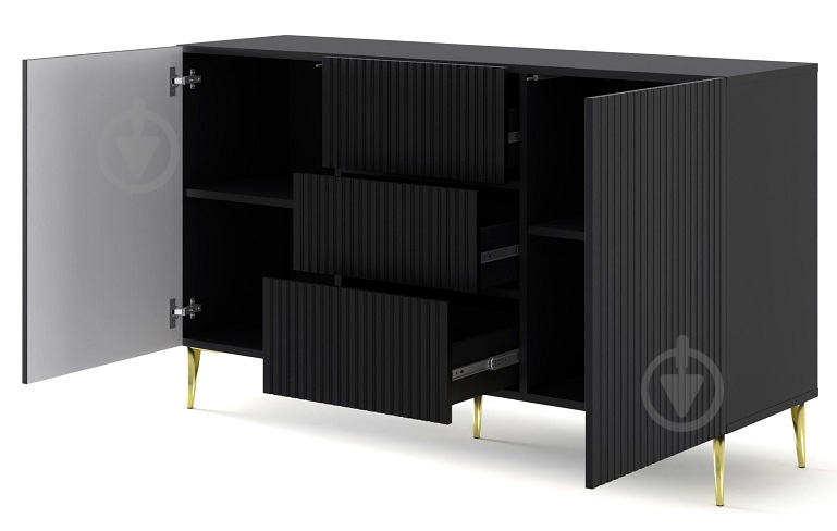 Комод BIM Furniture Ravenna 2д3ш 1500x870x420 мм золотий/чорний матовий (RAVENNA_B_FOILED_MDF_CABINET_2) - фото 2 Комод BIM Furniture Ravenna 2д3ш 1500x870x420 мм золотий/чорний матовий (RAVENNA_B_FOILED_MDF_CABINET_2) - фото 2