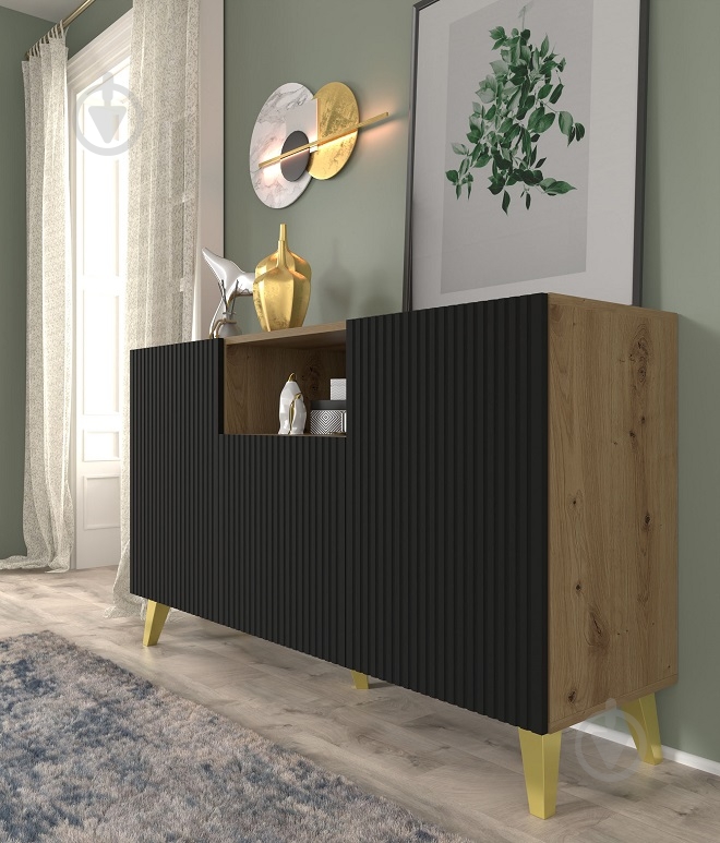 Комод BIM Furniture Ravenna 3д 1500x870x420 мм золотий/дуб артізан/чорний матовий (RAVENNA_PB_FOILED_MDF_CABINET_) - фото 3 Комод BIM Furniture Ravenna 3д 1500x870x420 мм золотий/дуб артізан/чорний матовий (RAVENNA_PB_FOILED_MDF_CABINET_) - фото 3
