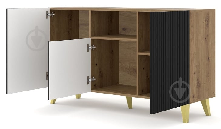 Комод BIM Furniture Ravenna 3д 1500x870x420 мм золотий/дуб артізан/чорний матовий (RAVENNA_PB_FOILED_MDF_CABINET_) - фото 2 Комод BIM Furniture Ravenna 3д 1500x870x420 мм золотий/дуб артізан/чорний матовий (RAVENNA_PB_FOILED_MDF_CABINET_) - фото 2