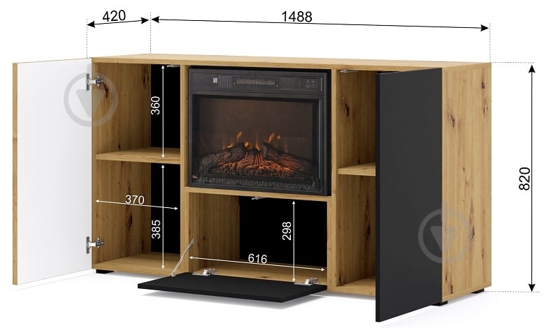 Комод BIM Furniture Auris з каміном 1488x820x420 мм дуб артізан/чорний матовий (AURIS_KOM3D_FIREPLACE_DA_CM) - фото 3 Комод BIM Furniture Auris з каміном 1488x820x420 мм дуб артізан/чорний матовий (AURIS_KOM3D_FIREPLACE_DA_CM) - фото 3