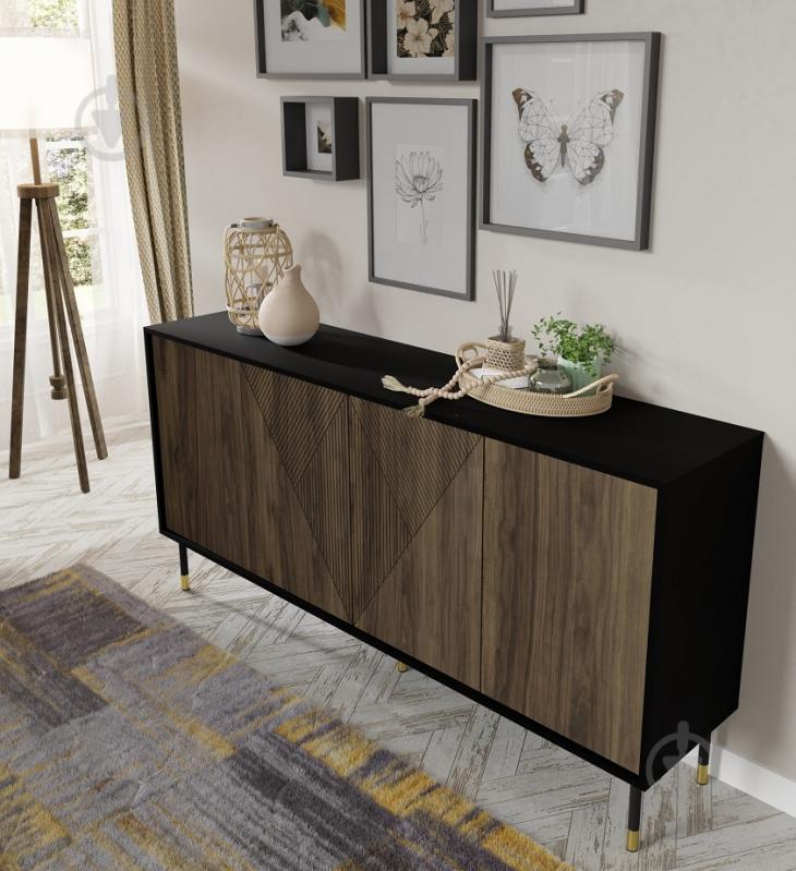 Комод BIM Furniture Woody 4д 1800x880x400 мм золотий/чорний матовий/дуб катанія (WOODY_CABINET_4D_180_BLACK_MAT) - фото 3 Комод BIM Furniture Woody 4д 1800x880x400 мм золотий/чорний матовий/дуб катанія (WOODY_CABINET_4D_180_BLACK_MAT) - фото 3