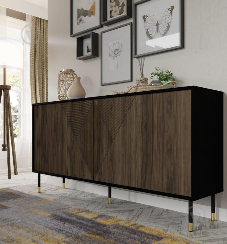 Комод BIM Furniture Woody 4д 1800x880x400 мм золотий/чорний матовий/дуб катанія (WOODY_CABINET_4D_180_BLACK_MAT) - фото 4 Комод BIM Furniture Woody 4д 1800x880x400 мм золотий/чорний матовий/дуб катанія (WOODY_CABINET_4D_180_BLACK_MAT) - фото 4