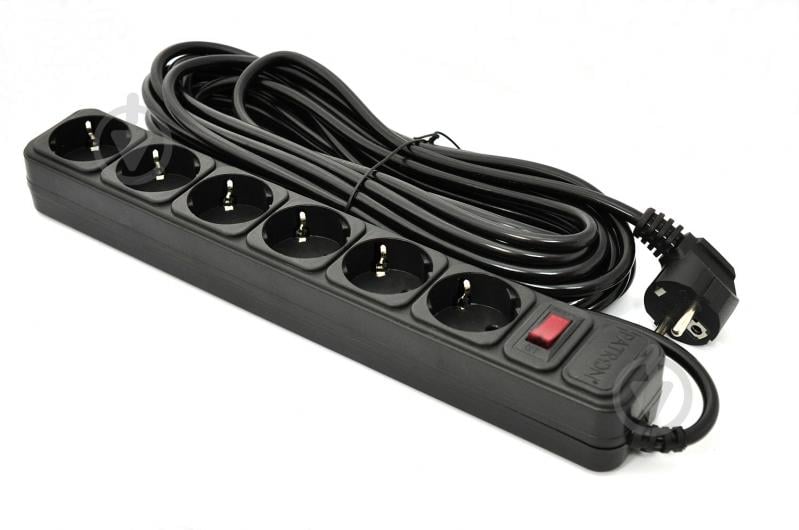 Сетевой фильтр Patron 3x1 мм2 с заземлением 6 гн. черный 1,8 м EXT-PN-SP-1062 - фото 1 Сетевой фильтр Patron 3x1 мм2 с заземлением 6 гн. черный 1,8 м EXT-PN-SP-1062 - фото 1