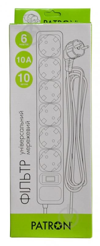 Сетевой фильтр Patron 3x1 мм2 с заземлением 6 гн. черный 1,8 м EXT-PN-SP-1062 - фото 2 Сетевой фильтр Patron 3x1 мм2 с заземлением 6 гн. черный 1,8 м EXT-PN-SP-1062 - фото 2
