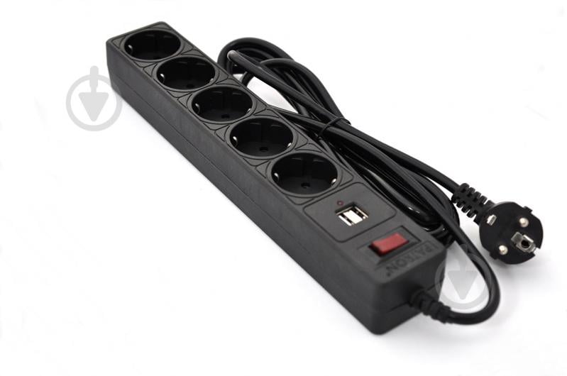 Сетевой фильтр Patron + 2xUSB 2.0 2.1A с заземлением 5 гн. черный 3 м EXT-PN-SP-53-USB - фото 1