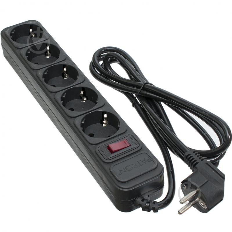 Сетевой фильтр Patron 3x1 мм2 с заземлением 5 гн. черный 1,8 м EXT-PN-SP-1052 - фото 1 Сетевой фильтр Patron 3x1 мм2 с заземлением 5 гн. черный 1,8 м EXT-PN-SP-1052 - фото 1