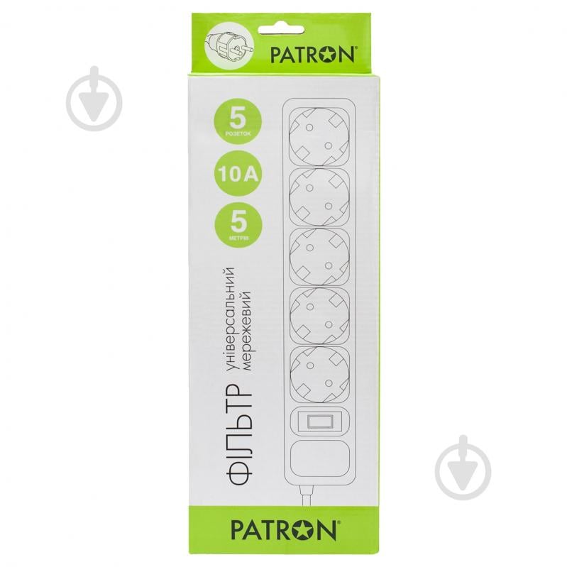 Сетевой фильтр Patron 3x1 мм2 с заземлением 5 гн. белый 5 м EXT-PN-SP-1055W - фото 2