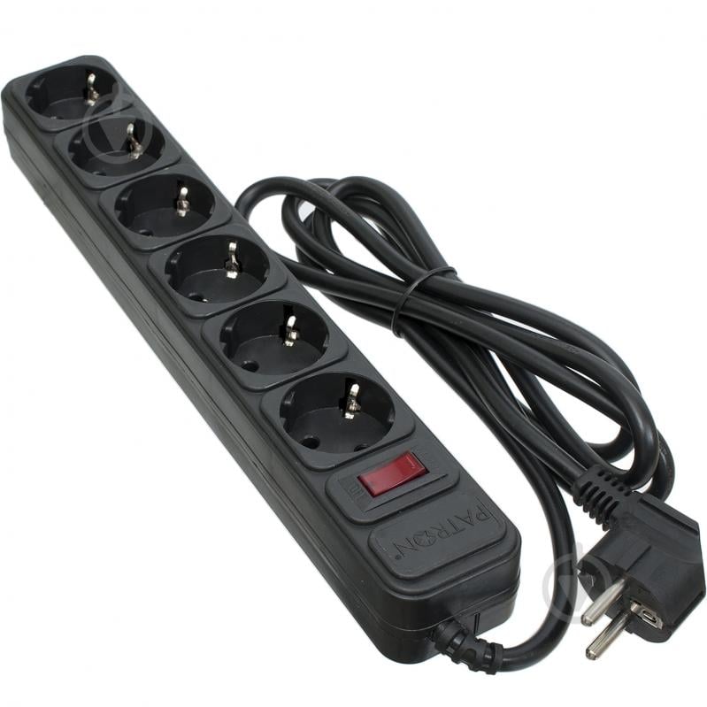 Сетевой фильтр Patron 3x1,5 мм2 (SP-1662) с заземлением 6 гн. черный 1,8 м EXT-PN-SP-1662 - фото 1 Сетевой фильтр Patron 3x1,5 мм2 (SP-1662) с заземлением 6 гн. черный 1,8 м EXT-PN-SP-1662 - фото 1