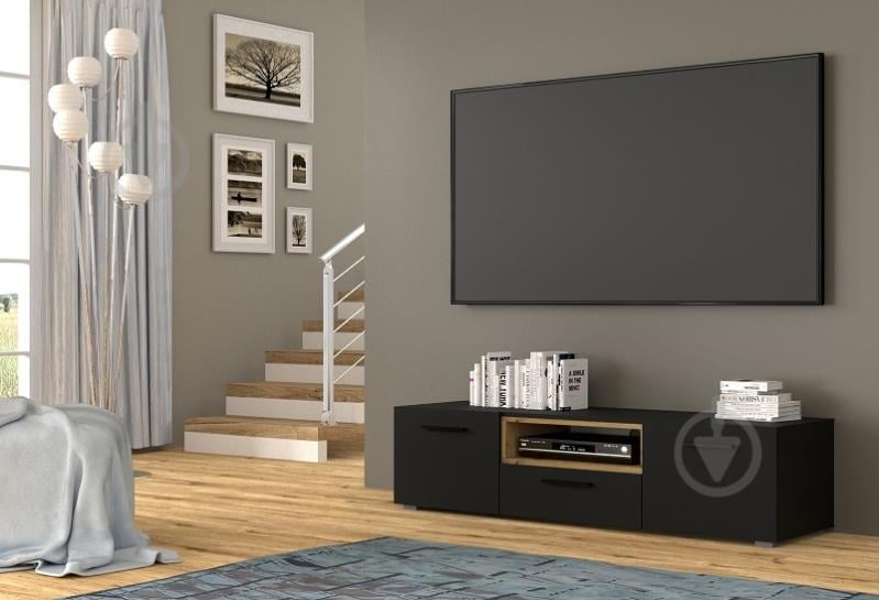 Тумба під ТВ BIM Furniture Anette 3д 1510x370x430 мм чорний матовий/дуб артізан(TV_STAND_ANETTE_151_BLACK_ARTI) - фото 4 Тумба під ТВ BIM Furniture Anette 3д 1510x370x430 мм чорний матовий/дуб артізан(TV_STAND_ANETTE_151_BLACK_ARTI) - фото 4
