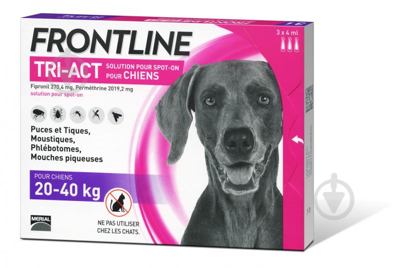 Краплі для собак Frontline TRI-ACT 20-40 кг (L) 3 x(за 1 п-тку 0,5мл, 3 в уп.) 4 мл - фото 1