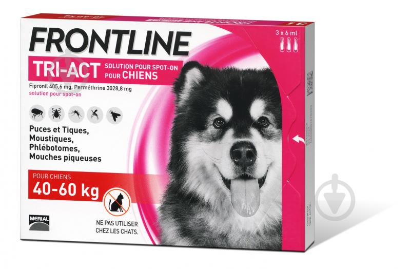 Капли для собак Frontline TRI-ACT 40-60 кг (XL) 3 x(за 1 п-тку 0,5мл, 3 в уп.) 6 мл - фото 1