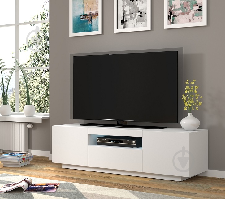 Тумба під ТВ BIM Furniture Aura 3д 1500x420x370 мм білий матовий/білий глянець(TV_STAND_AURA_150_WHITE_GLOSS_) - фото 6 Тумба під ТВ BIM Furniture Aura 3д 1500x420x370 мм білий матовий/білий глянець(TV_STAND_AURA_150_WHITE_GLOSS_) - фото 6