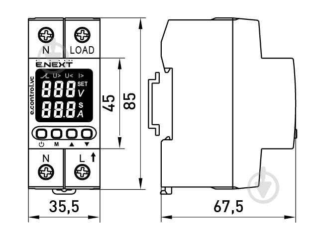 Реле напряжения и тока E.NEXT 40А с индикацией e.control.vc40 p0690029 - фото 7