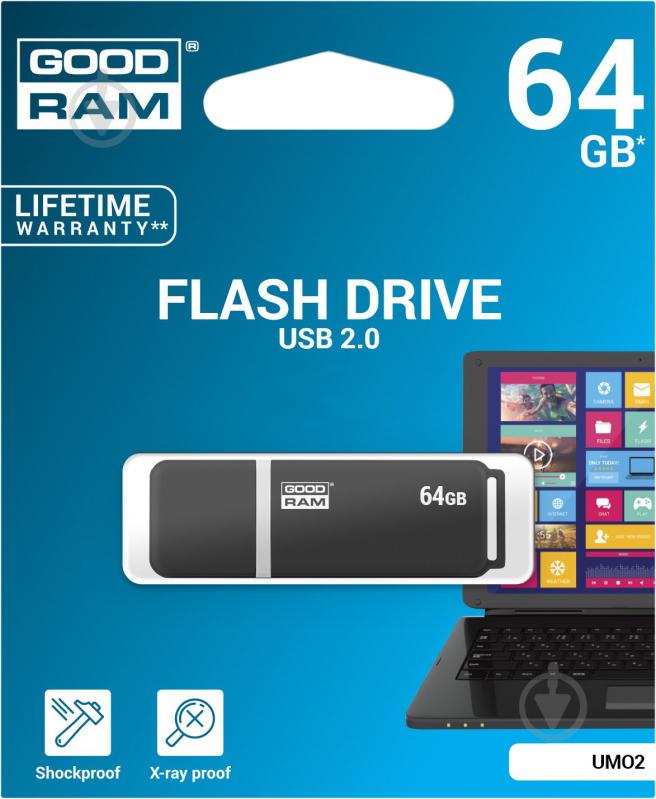 Флеш-пам'ять GOODRAM UMO2 64 ГБ USB 2.0 graphite (UMO2-0640E0R11) - фото 2