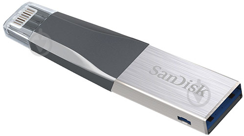 Флеш-память SanDisk iXpand Mini 128 ГБ USB 3.0/Lightning black/silver (SDIX40N-128G-GN6NE) - фото 1