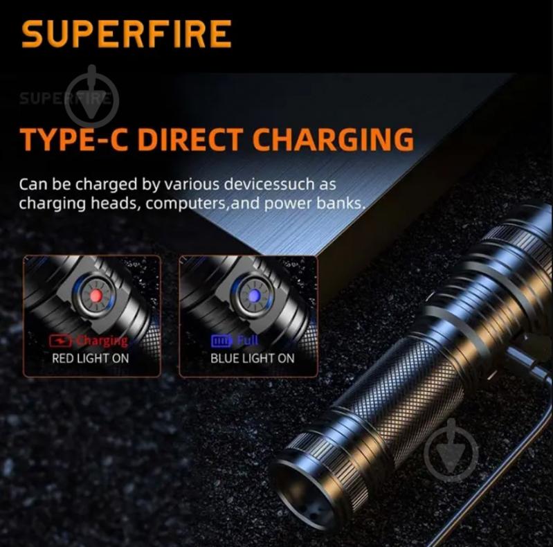 Фонарь тактический SuperFire 900 Lm черный A20 - фото 3