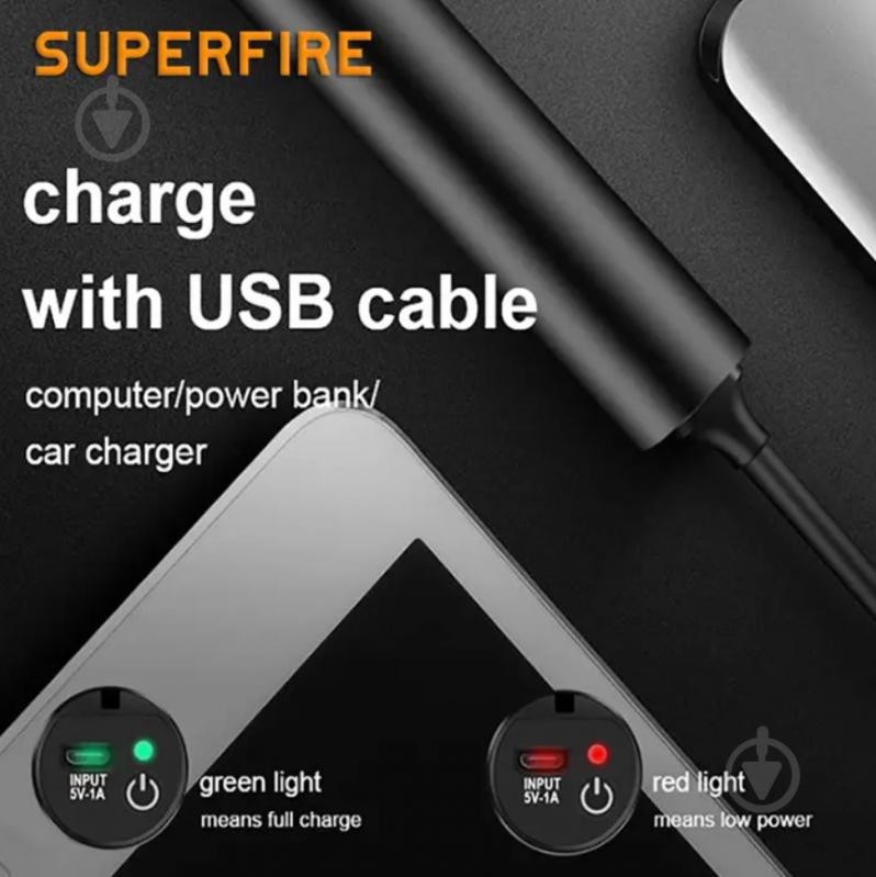 Фонарь рабочий SuperFire черный S11-H - фото 4
