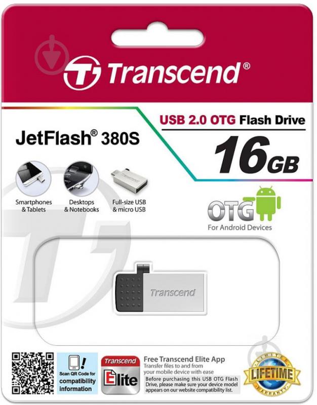 Флеш-пам'ять Transcend JetFlash 380 16 ГБ USB 2.0 / microUSB (OTG) silver (TS16GJF380S) - фото 3