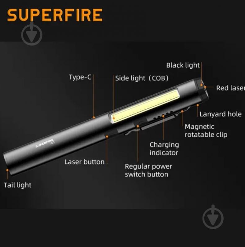 Фонарик карманный SuperFire 400 Lm черный J01 - фото 6