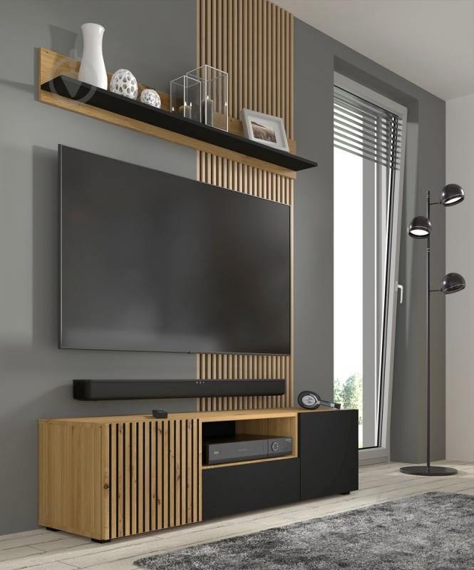 Тумба під ТВ BIM Furniture Auris 3д 1500x420x420 мм чорний матовий/дуб артізан(AURIS_RTV_150_ARTISAN_OAK) - фото 3 Тумба під ТВ BIM Furniture Auris 3д 1500x420x420 мм чорний матовий/дуб артізан(AURIS_RTV_150_ARTISAN_OAK) - фото 3