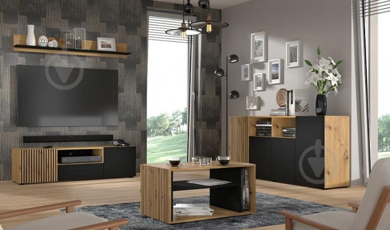 Тумба під ТВ BIM Furniture Auris 3д 1500x420x420 мм чорний матовий/дуб артізан(AURIS_RTV_150_ARTISAN_OAK) - фото 4 Тумба під ТВ BIM Furniture Auris 3д 1500x420x420 мм чорний матовий/дуб артізан(AURIS_RTV_150_ARTISAN_OAK) - фото 4