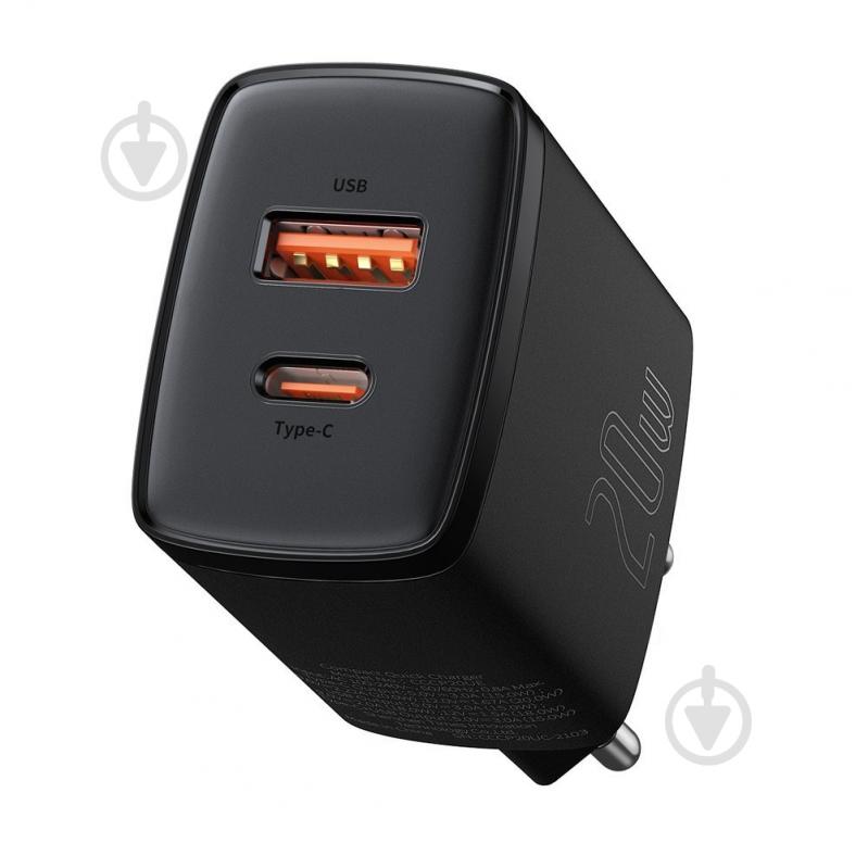 Мережевий зарядний пристрій BASEUS Compact Quick Charger U+C 20W EU Black - фото 1