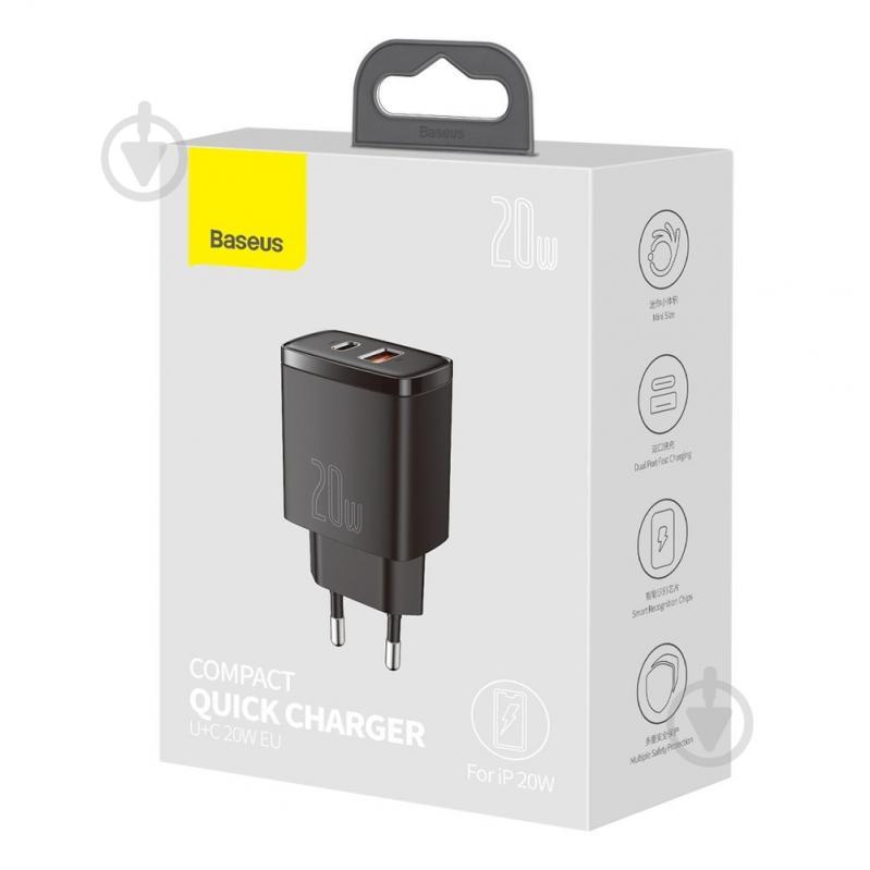 Мережевий зарядний пристрій BASEUS Compact Quick Charger U+C 20W EU Black - фото 5