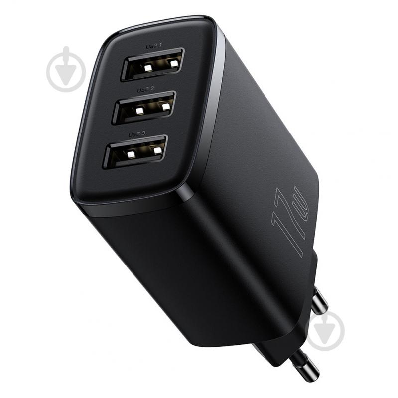 Сетевое зарядное устройство BASEUS Compact Charger 3U 17W EU Black - фото 5