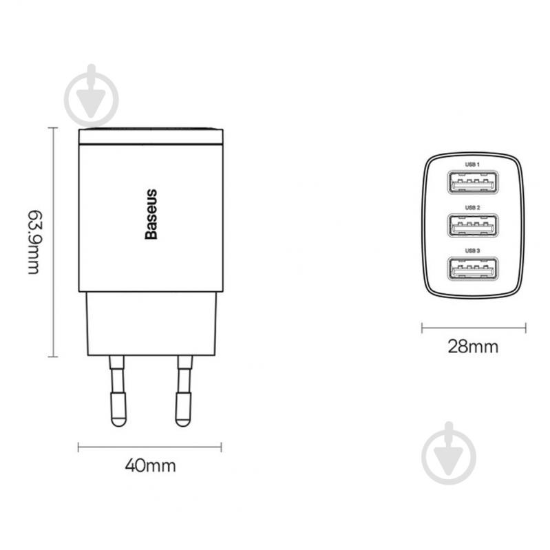 Сетевое зарядное устройство BASEUS Compact Charger 3U 17W EU Black - фото 7