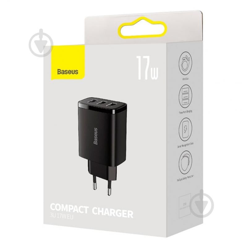 Сетевое зарядное устройство BASEUS Compact Charger 3U 17W EU Black - фото 8